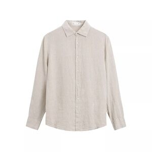 ZARA Men's Casual Linen Button-Down Shirt in Light Beige
